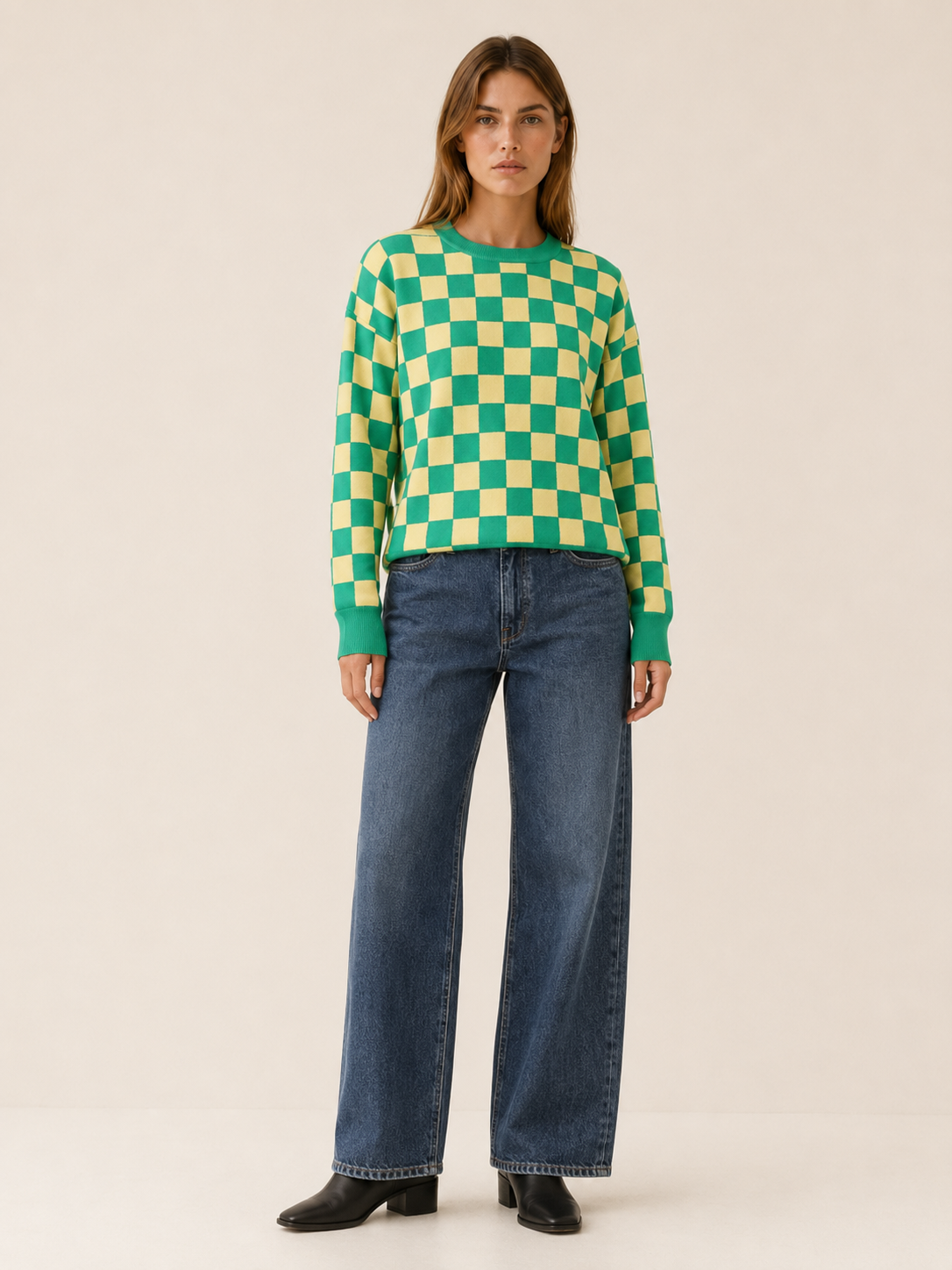 Ismerie | Patterned Jumper with Checkerboard Design
