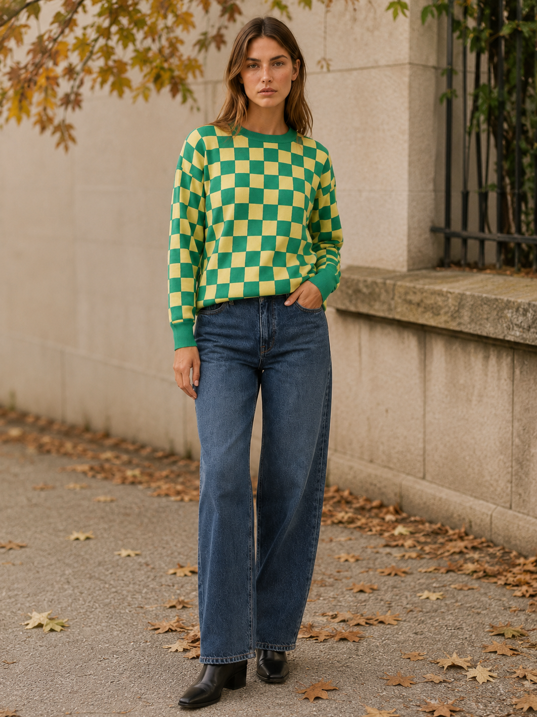 Ismerie | Patterned Jumper with Checkerboard Design
