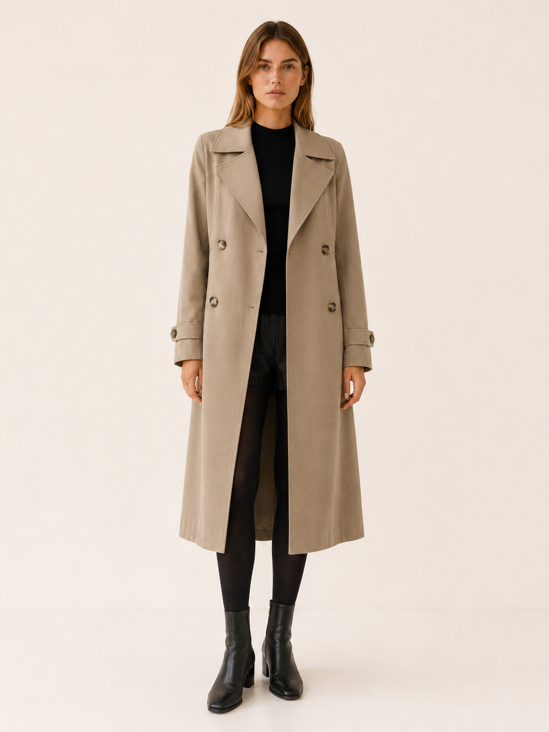 Isolde | Women’s Long Trench Coat with Double-Breasted Front