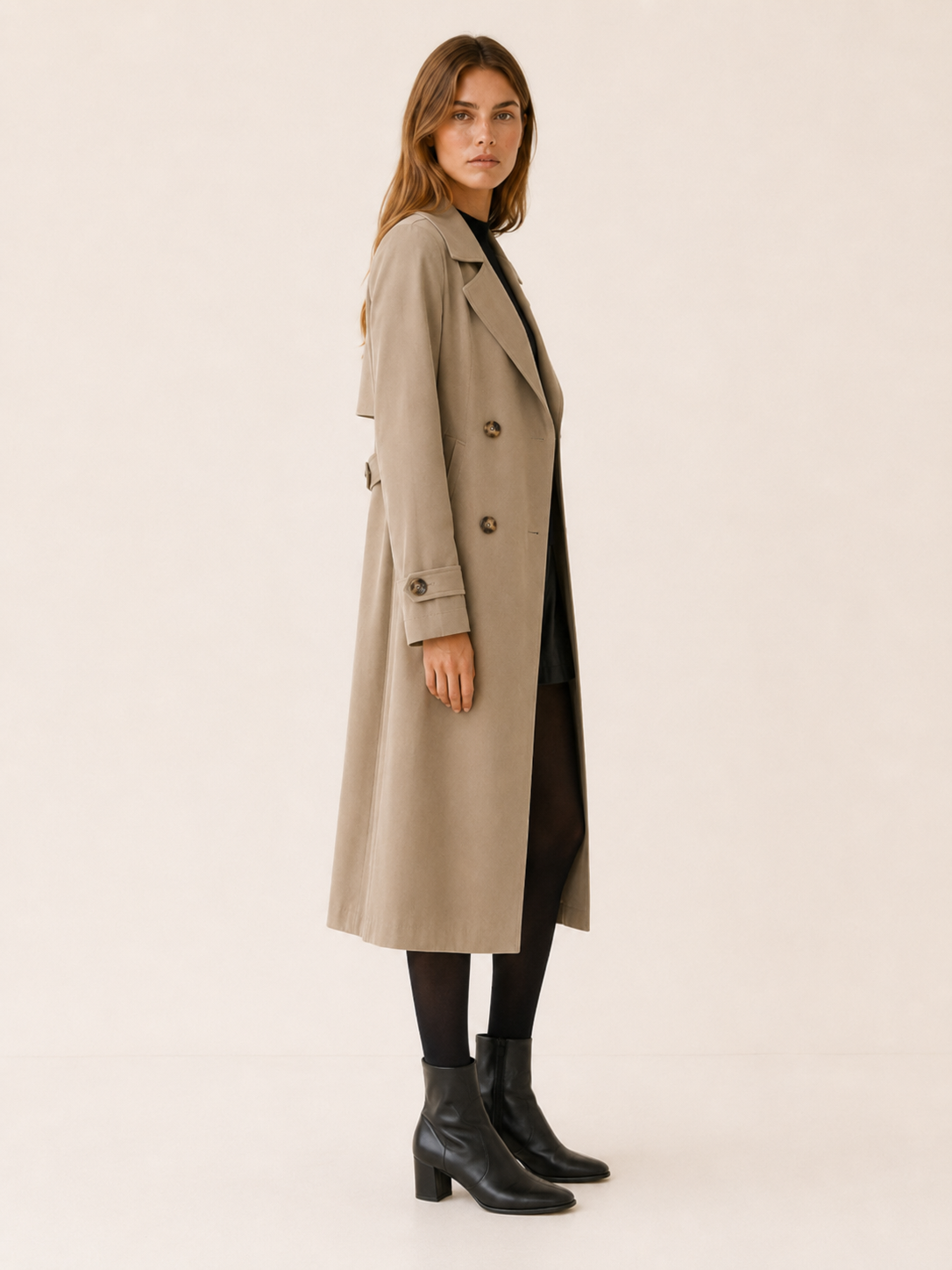 Isolde | Women’s Long Trench Coat with Double-Breasted Front