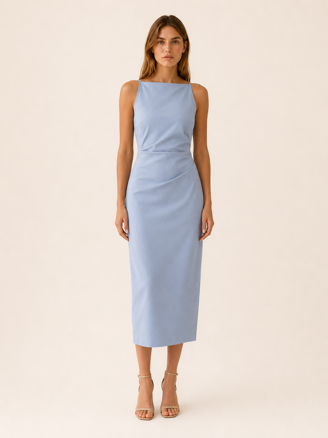 Ivara | Straight Neck Midi Dress with Sleeveless Cut