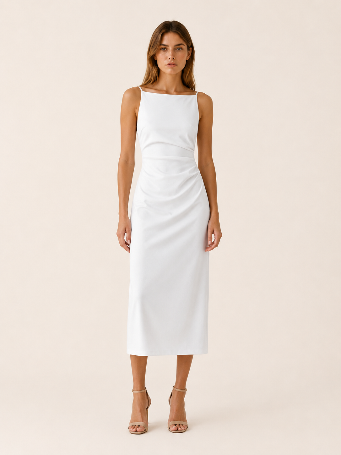 Ivara | Straight Neck Midi Dress with Sleeveless Cut