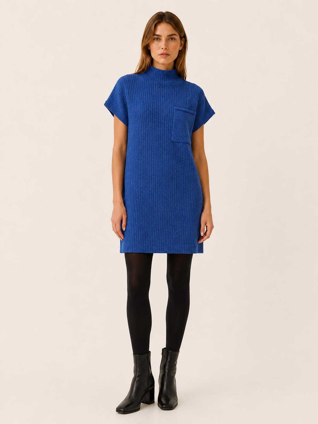Iverelle | Sweater Dress with Short Sleeves and Pocket Detail