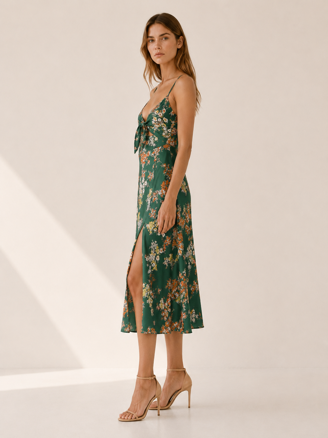 Jacinta | Floral Midi Dress with Front Tie Detail