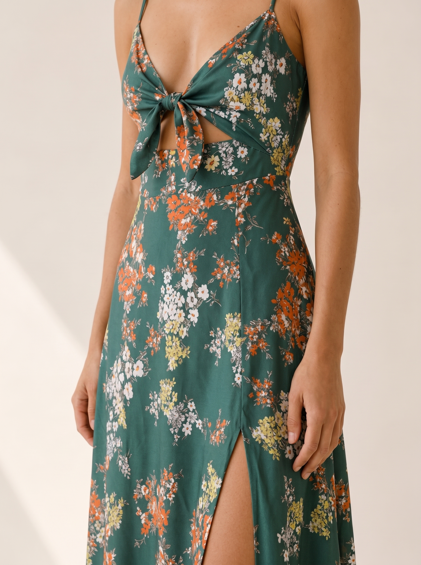Jacinta | Floral Midi Dress with Front Tie Detail
