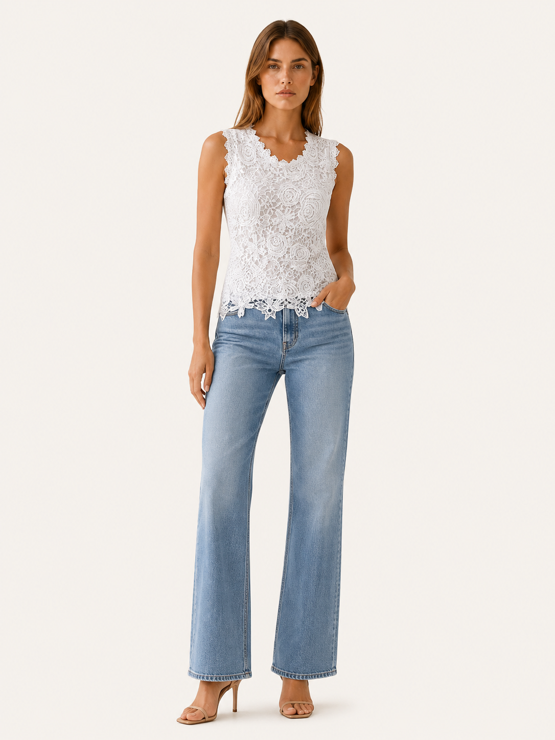 Jasmina | Lace Sleeveless Blouse with Scallop Trim