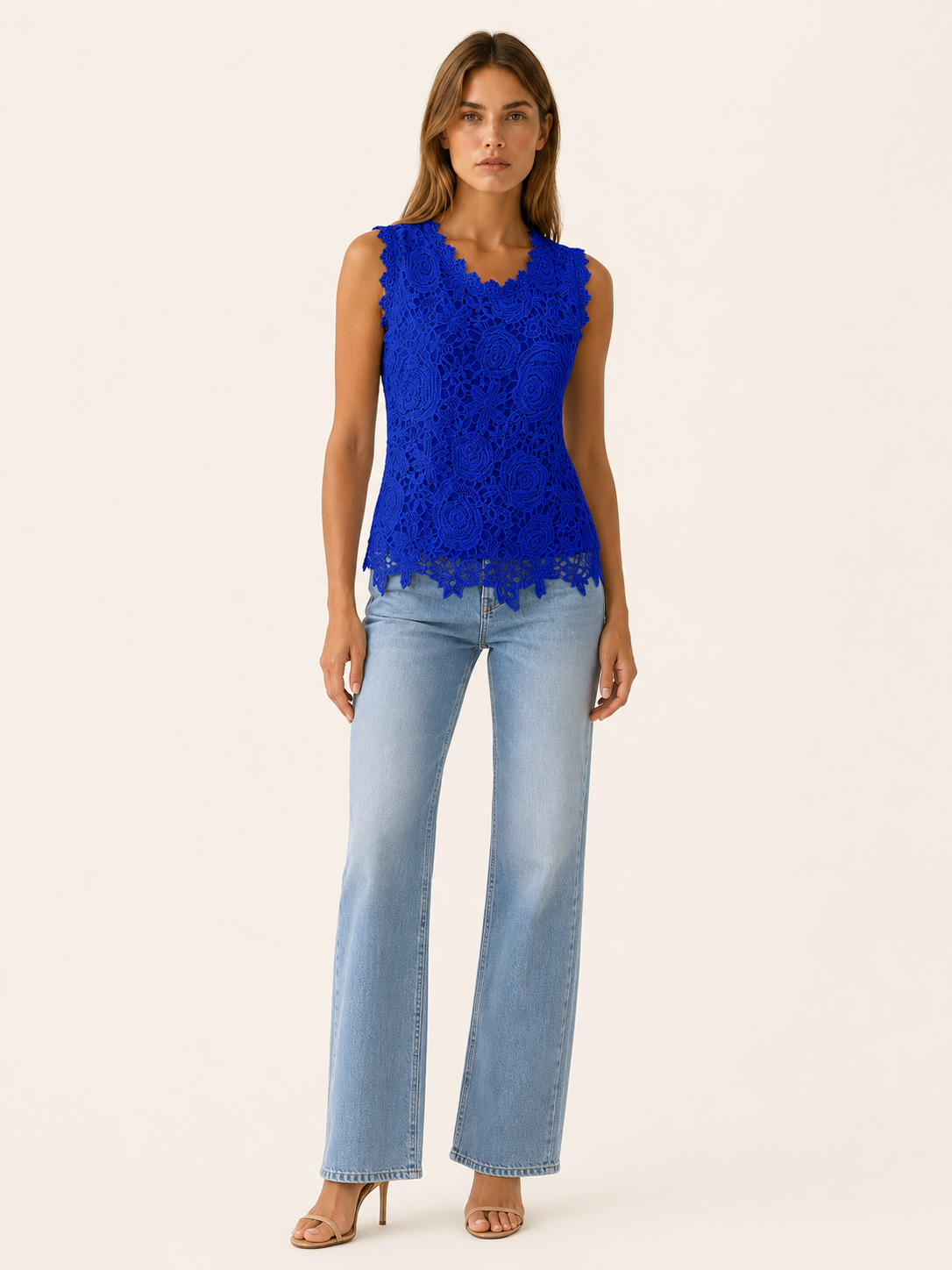 Jasmina | Lace Sleeveless Blouse with Scallop Trim