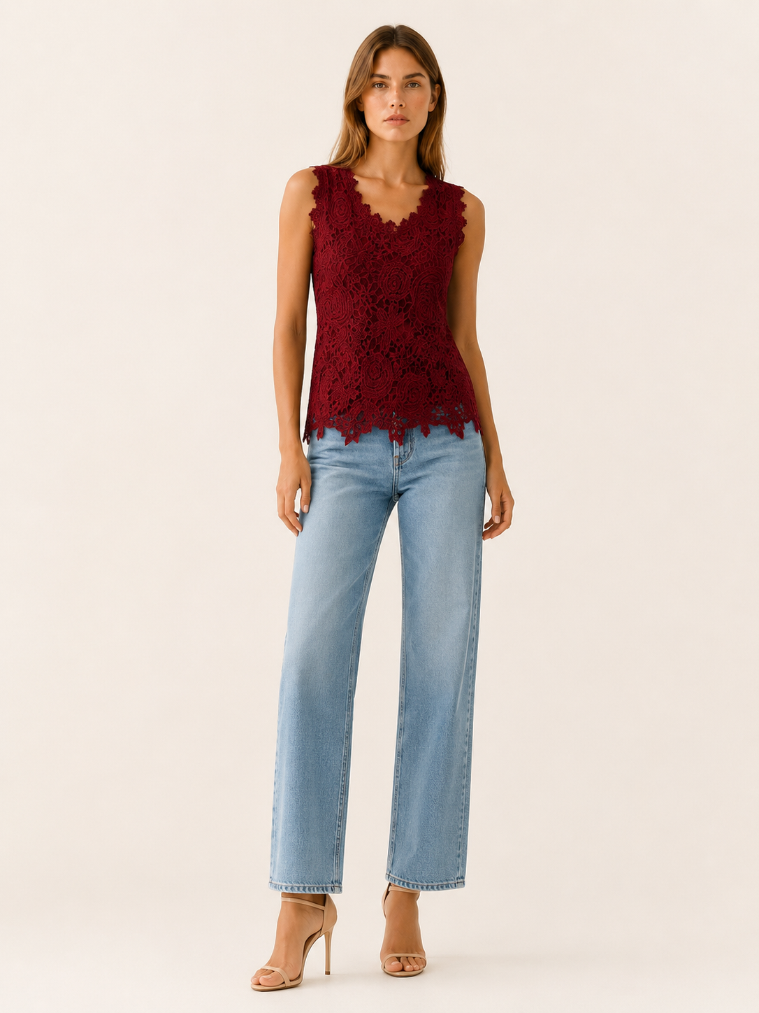 Jasmina | Lace Sleeveless Blouse with Scallop Trim