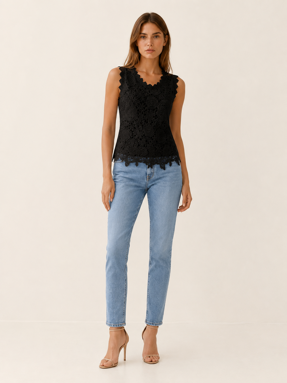 Jasmina | Lace Sleeveless Blouse with Scallop Trim