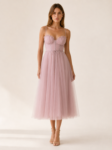 Jolene | Tulle Midi Dress with Sweetheart Neck