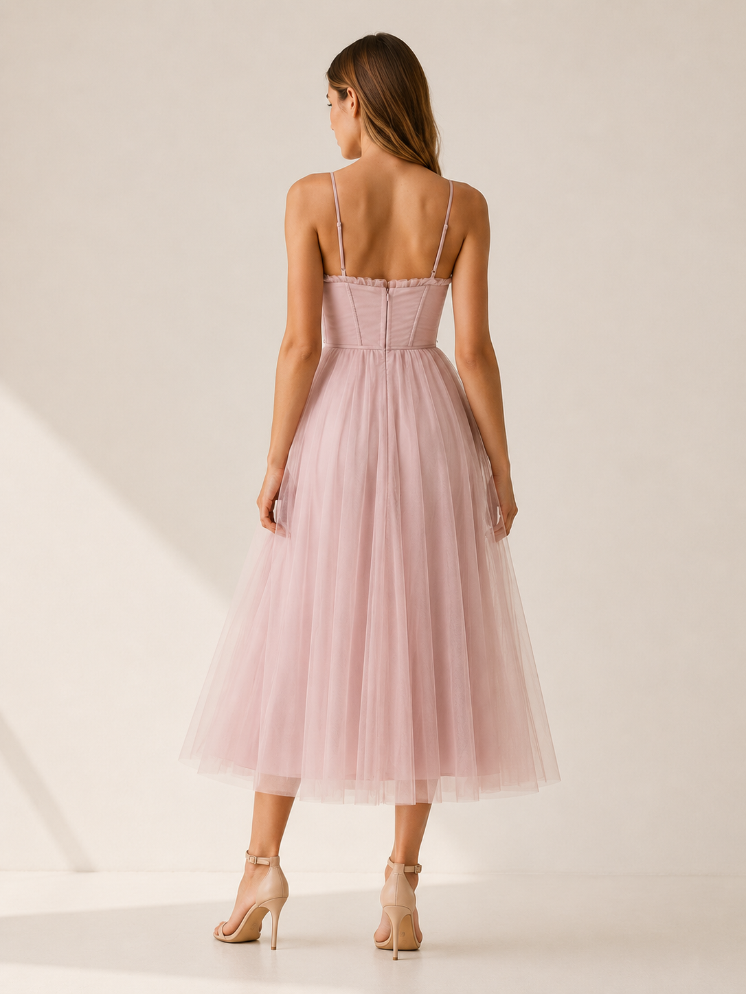 Jolene | Tulle Midi Dress with Sweetheart Neck
