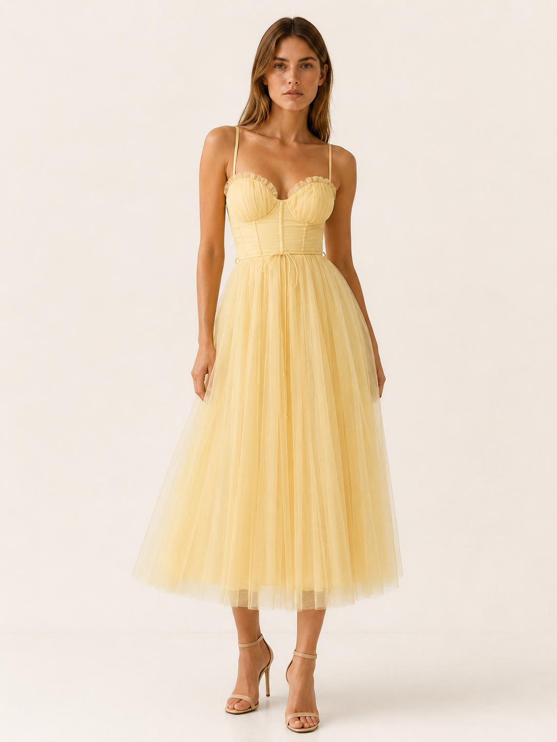 Jolene | Tulle Midi Dress with Sweetheart Neck