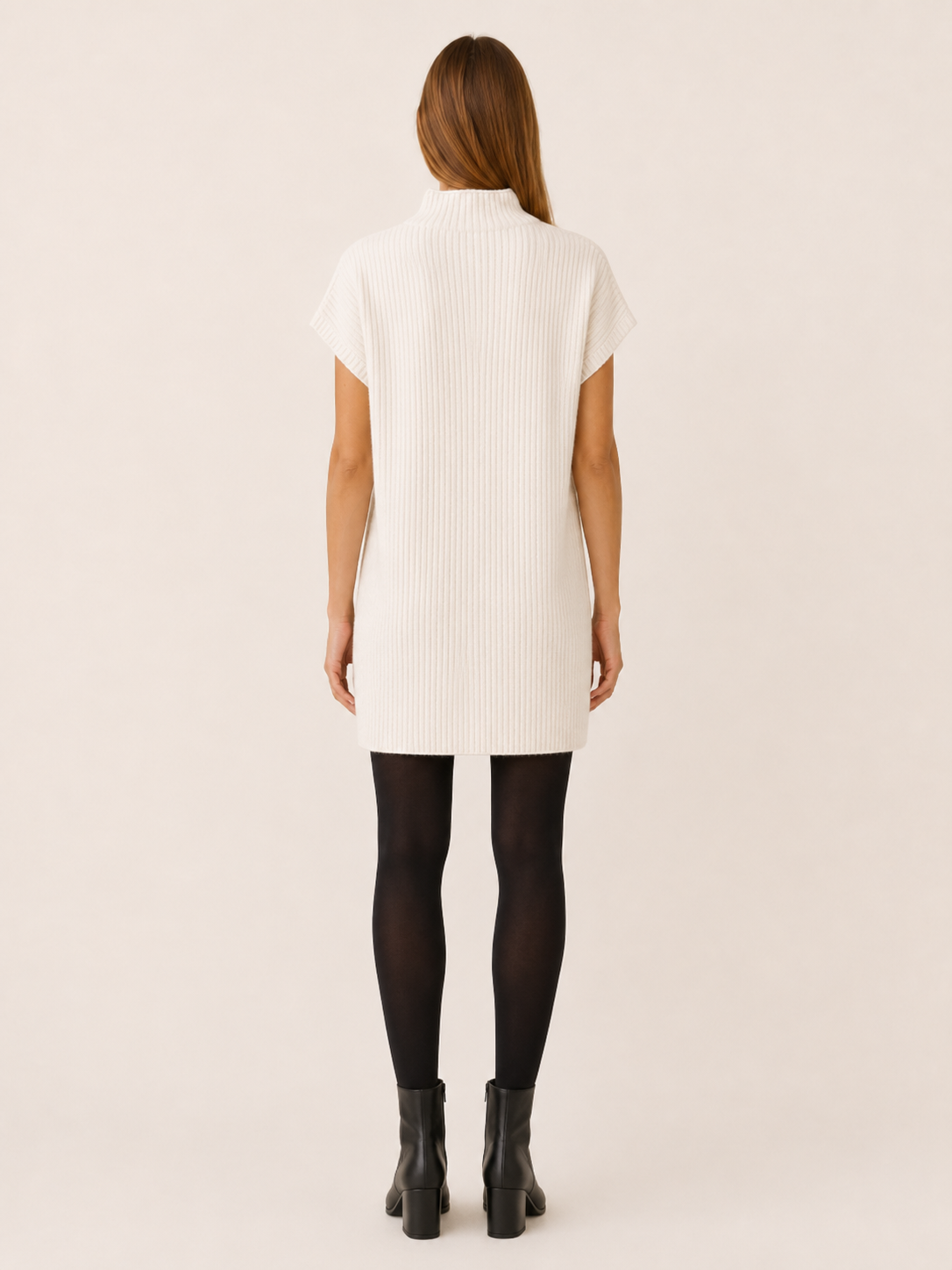 Joravelle | Sweater Dress with Short Sleeves and High Neck