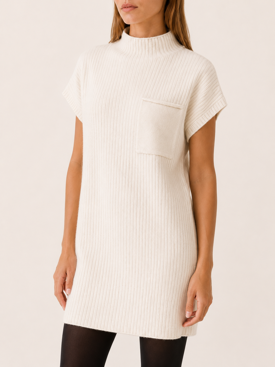 Joravelle | Sweater Dress with Short Sleeves and High Neck