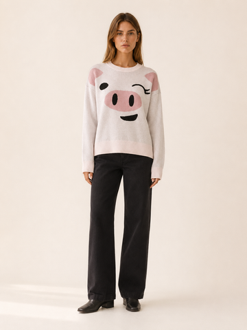 Kalyndra | Crew Neck Sweater with Pig Motif