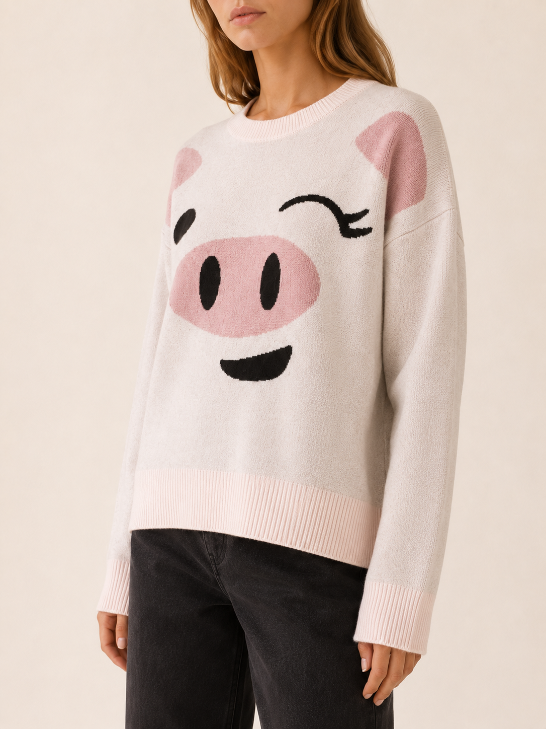 Kalyndra | Crew Neck Sweater with Pig Motif