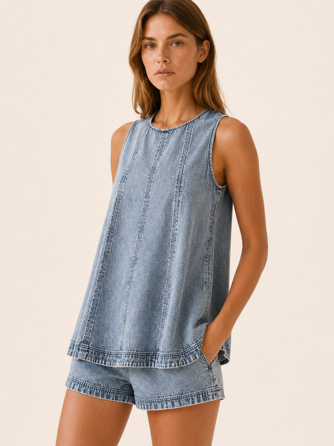 Kavryn | Denim Co-ord Set with Sleeveless Top Shorts