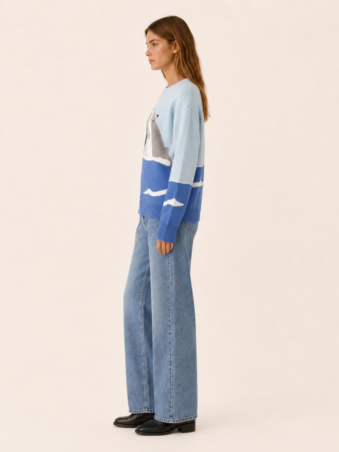Kesmira | Crew Neck Sweater with Shark and Sailboat Motif