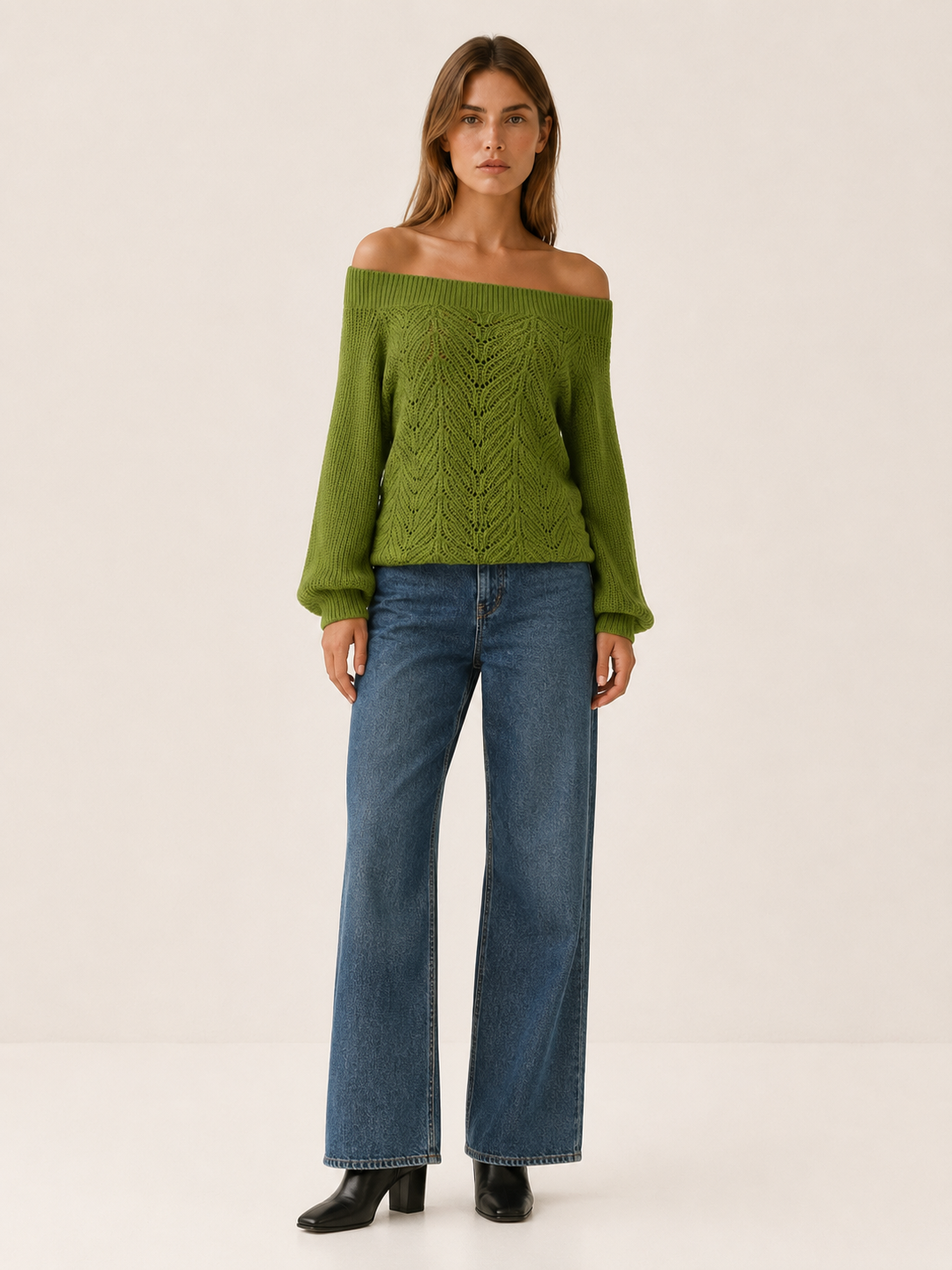Kessavie | Off Shoulder Knit Top with Openwork Detail