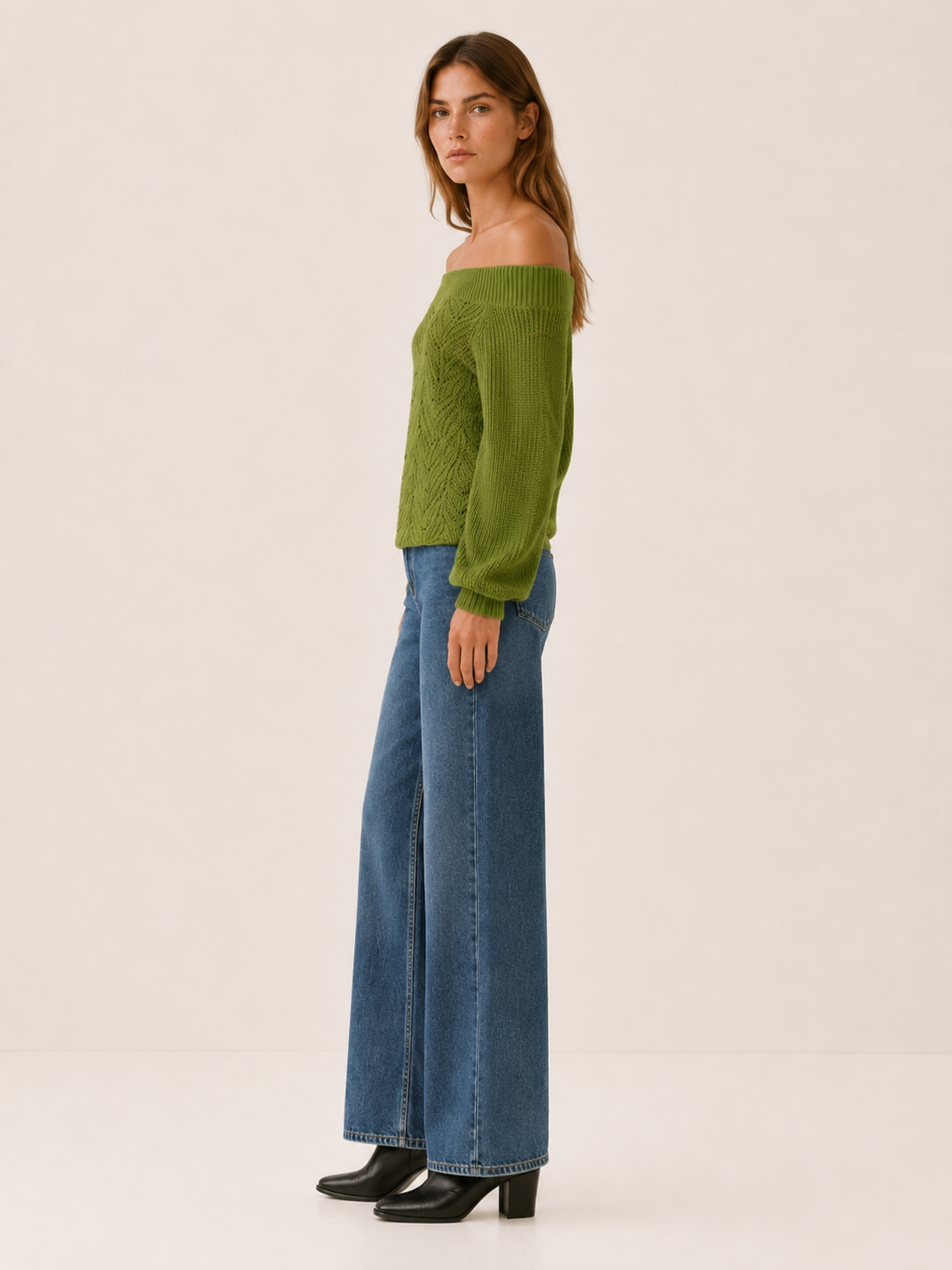 Kessavie | Off Shoulder Knit Top with Openwork Detail