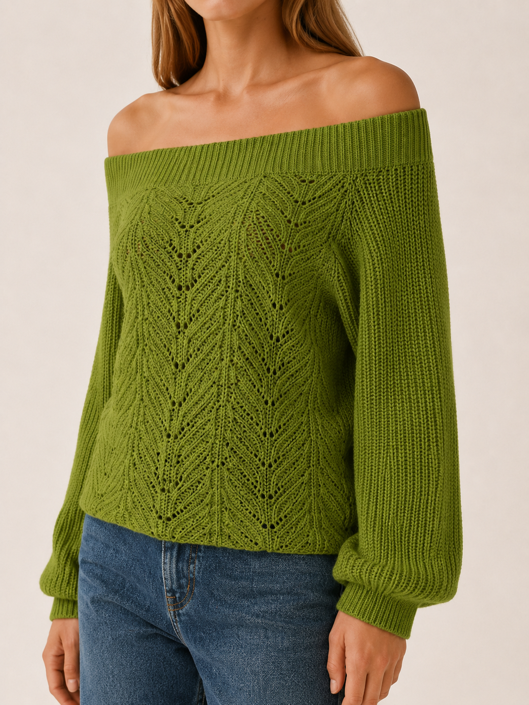 Kessavie | Off Shoulder Knit Top with Openwork Detail