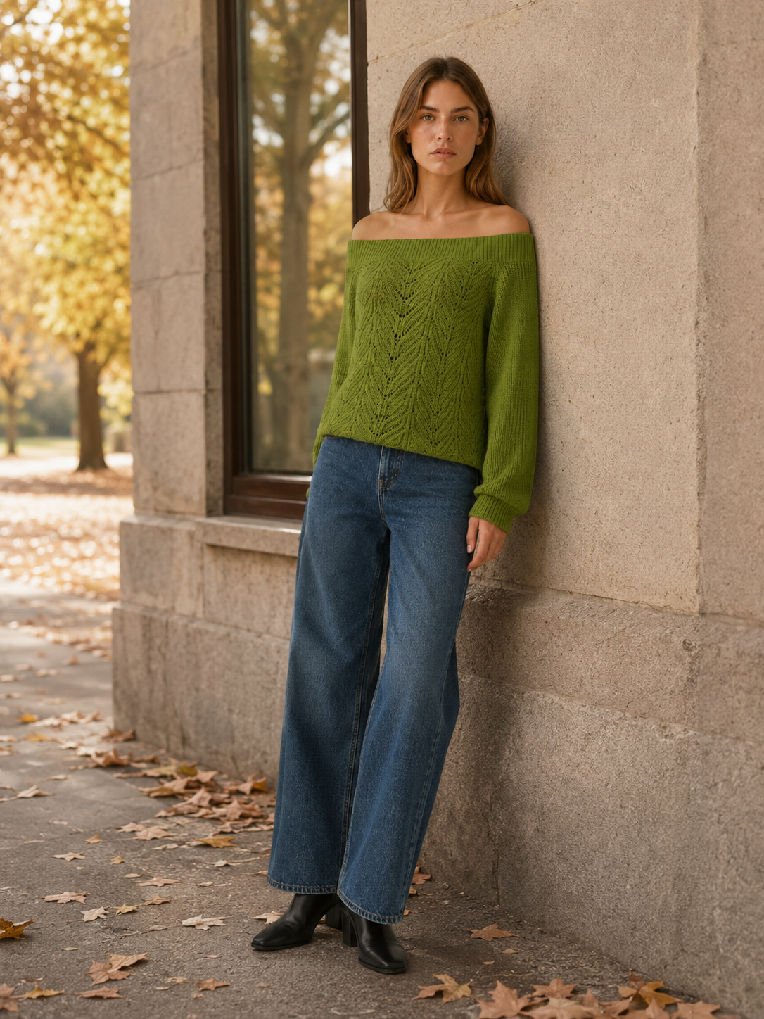 Kessavie | Off Shoulder Knit Top with Openwork Detail