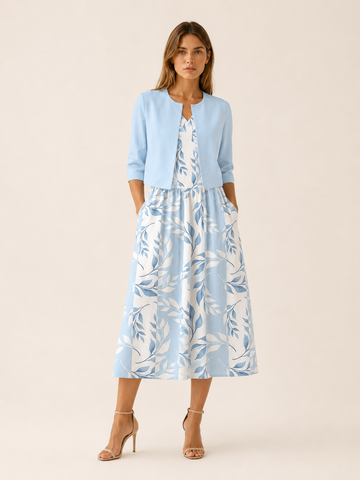 Kiona | Plant Print Dress Set with Matching Jacket