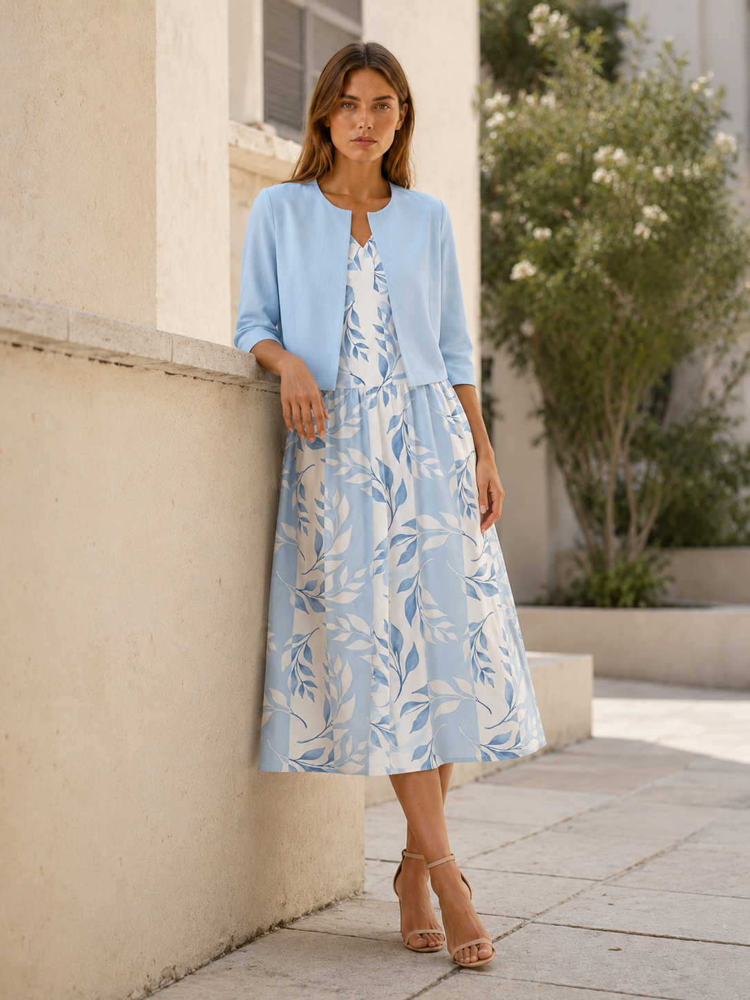 Kiona | Plant Print Dress Set with Matching Jacket