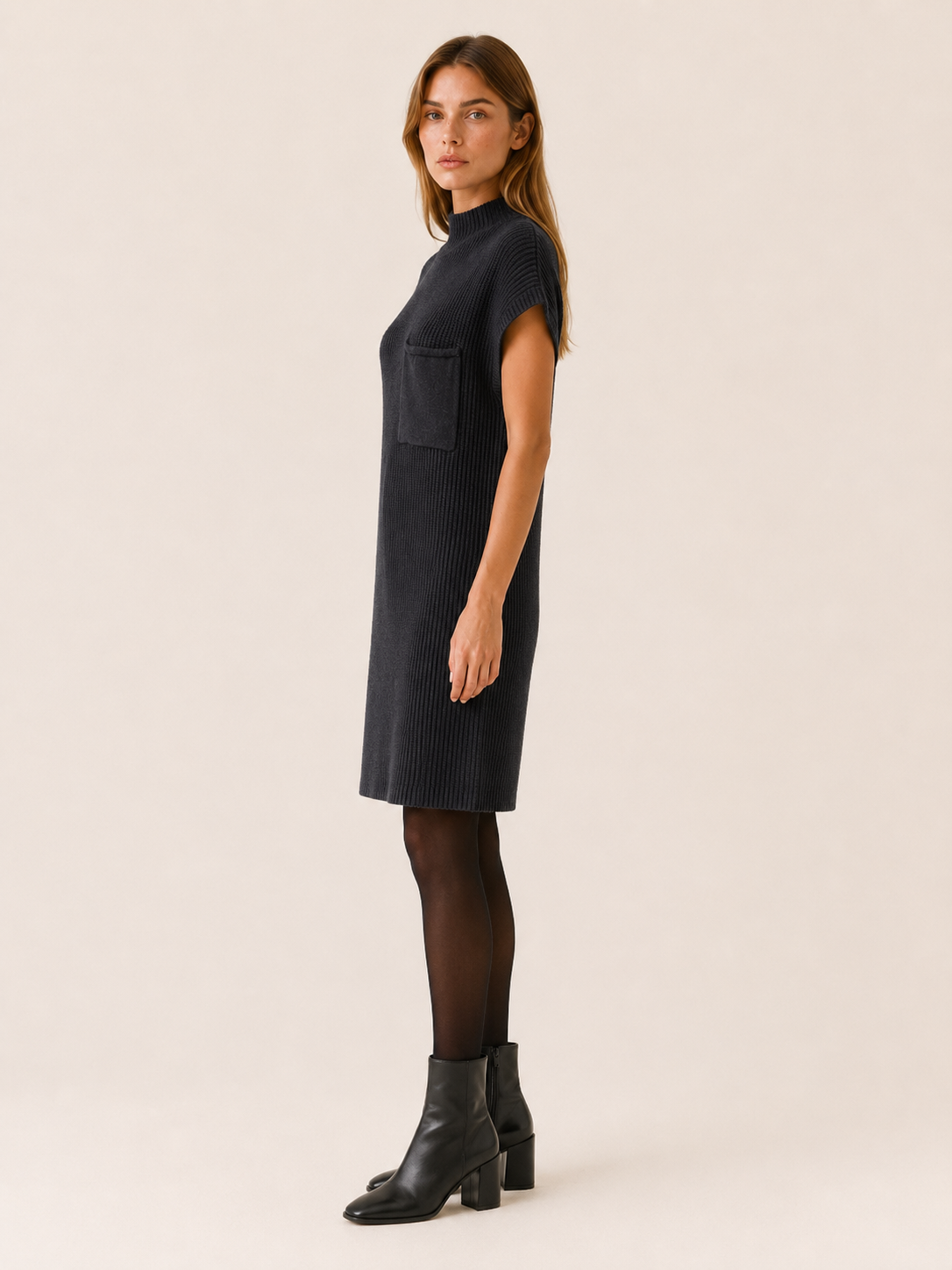 Kyralune | Sweater Dress with Mock Neck and Pocket Detail