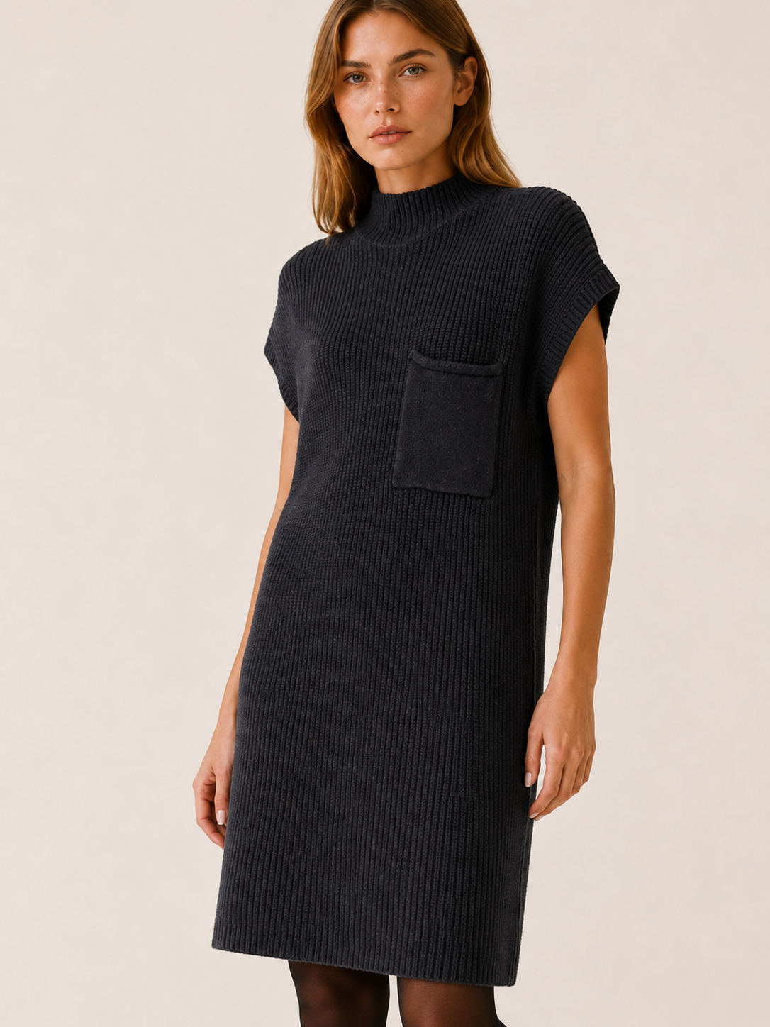 Kyralune | Sweater Dress with Mock Neck and Pocket Detail