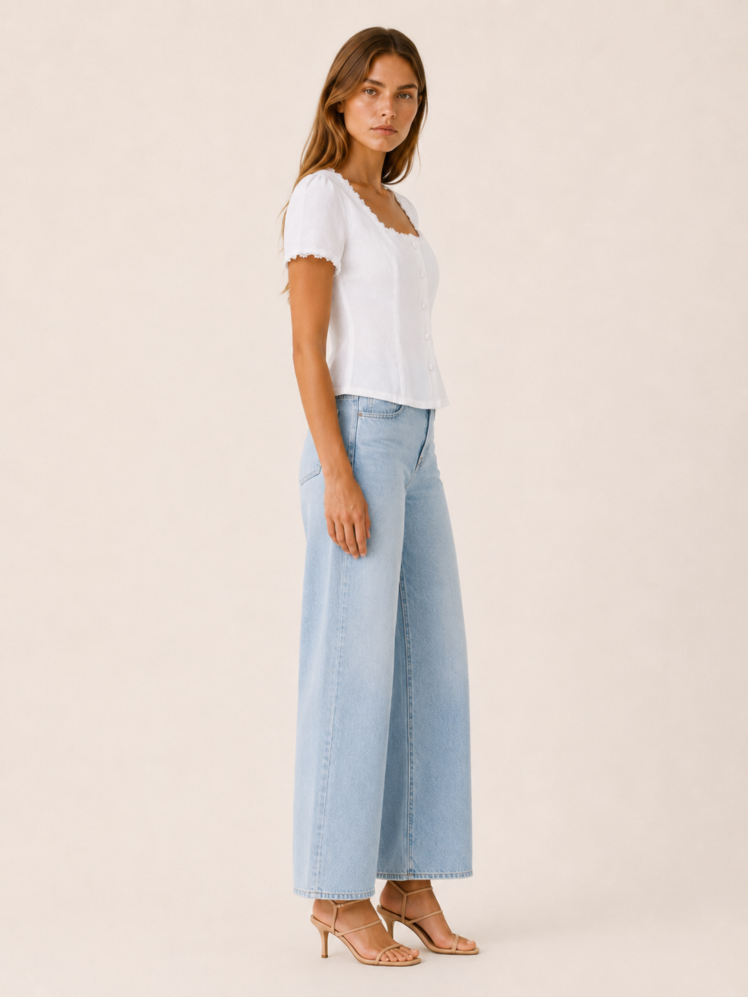 Lara | Square Neck Blouse with Lace Trim and Tie Back