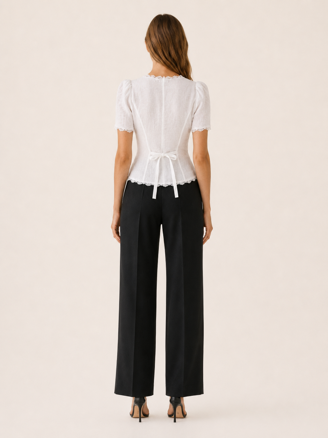 Lara | Square Neck Blouse with Lace Trim and Tie Back