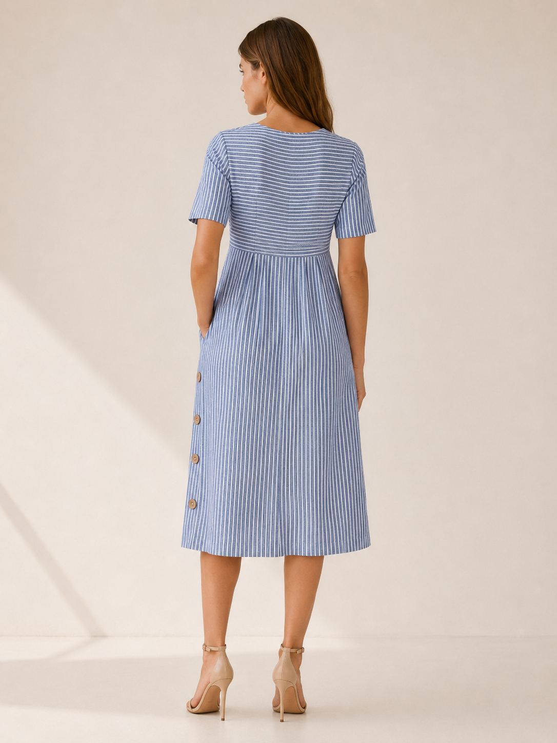 Larissa | Striped Midi Dress with Side Button Detail