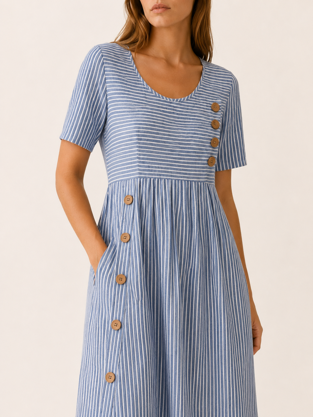 Larissa | Striped Midi Dress with Side Button Detail
