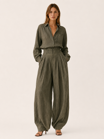 Lennon | Two-Piece Set with Button Shirt Wide Leg Trousers