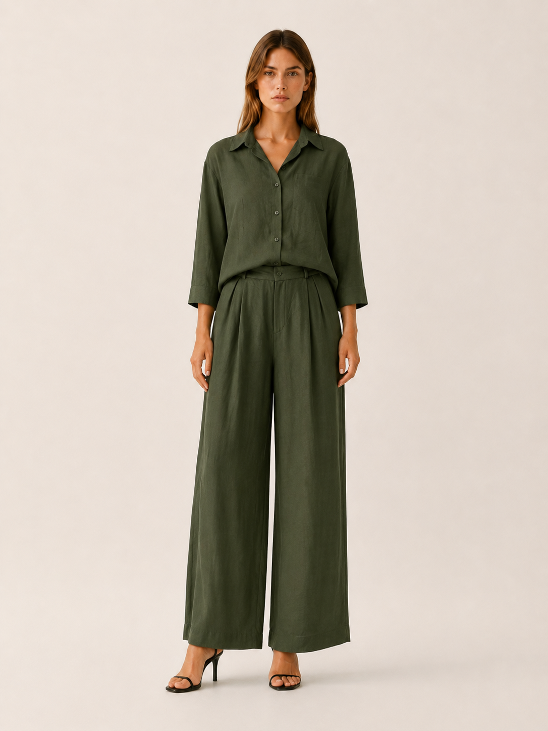 Lennon | Two-Piece Set with Button Shirt Wide Leg Trousers
