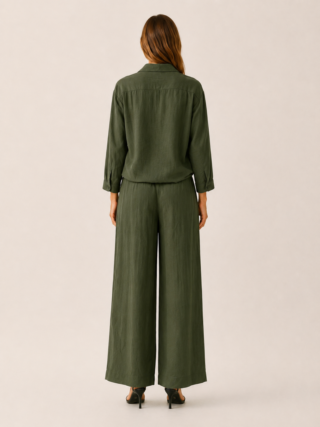 Lennon | Two-Piece Set with Button Shirt Wide Leg Trousers