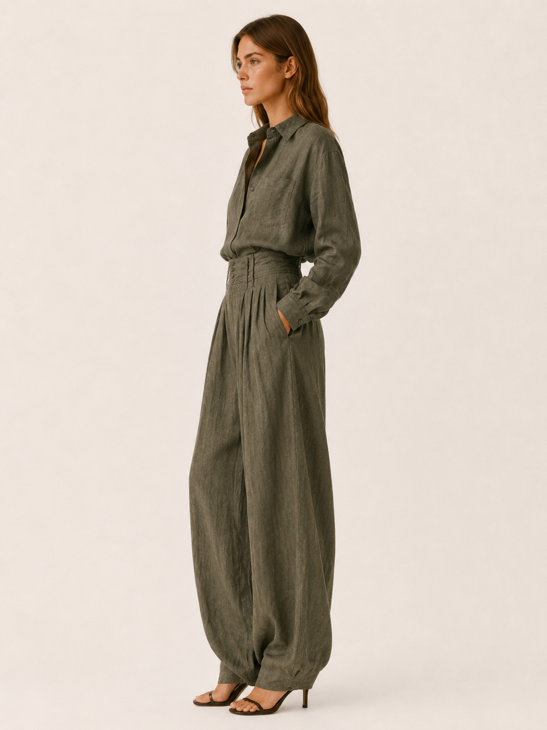 Lennon | Two-Piece Set with Button Shirt Wide Leg Trousers