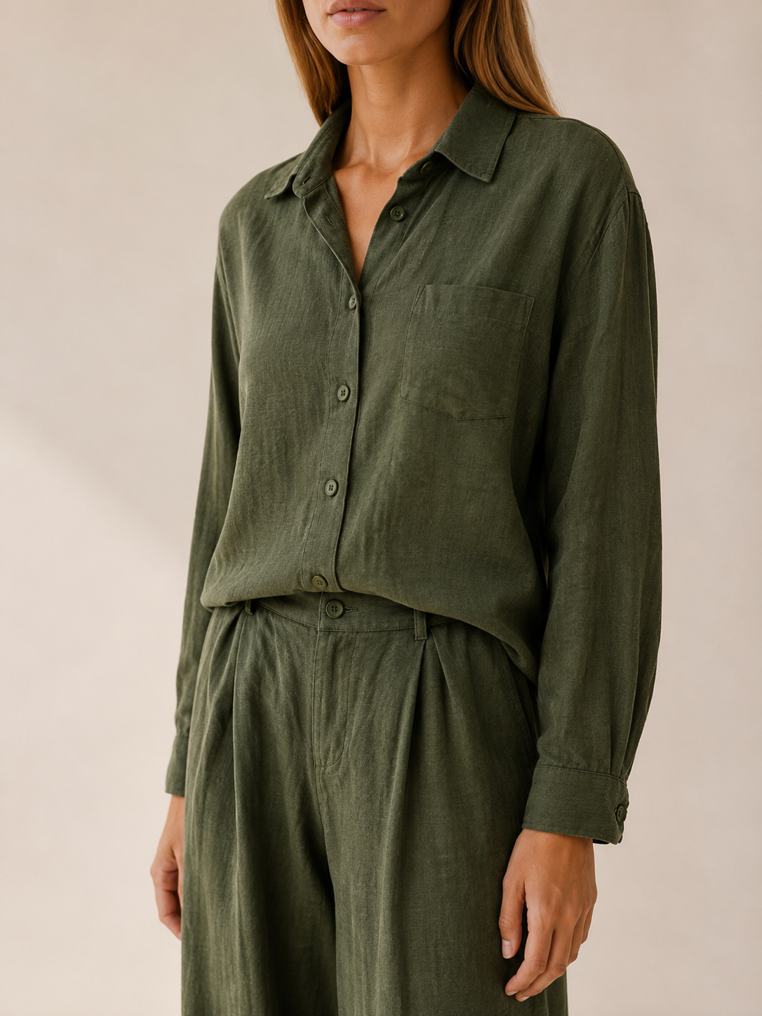 Lennon | Two-Piece Set with Button Shirt Wide Leg Trousers