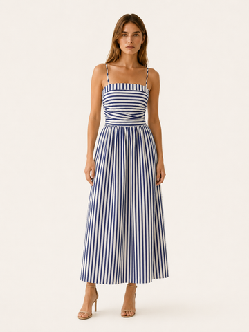 Lennox | Striped Maxi Dress with Ruched Bodice Square Neck