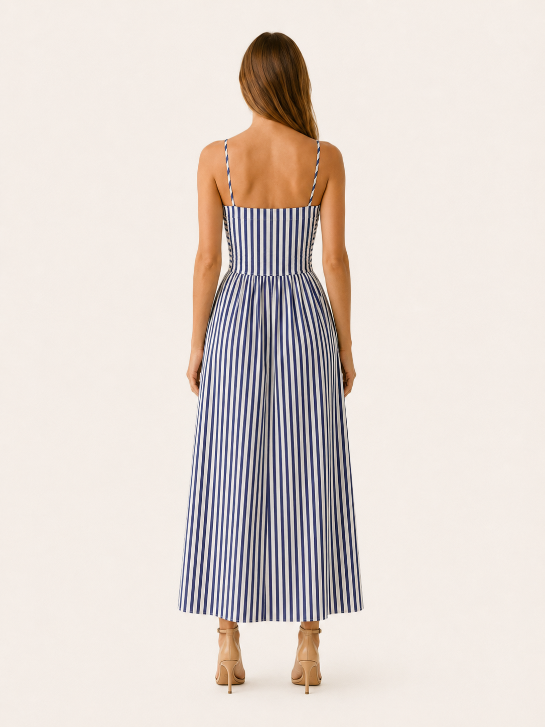 Lennox | Striped Maxi Dress with Ruched Bodice Square Neck