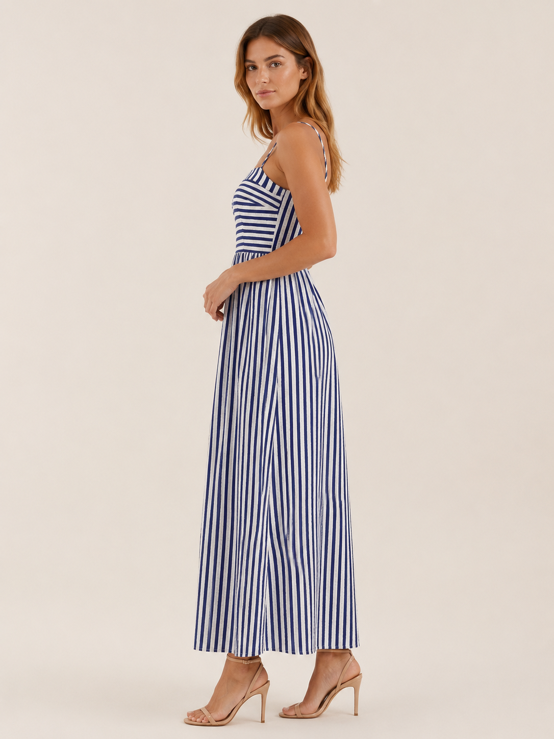 Lennox | Striped Maxi Dress with Ruched Bodice Square Neck