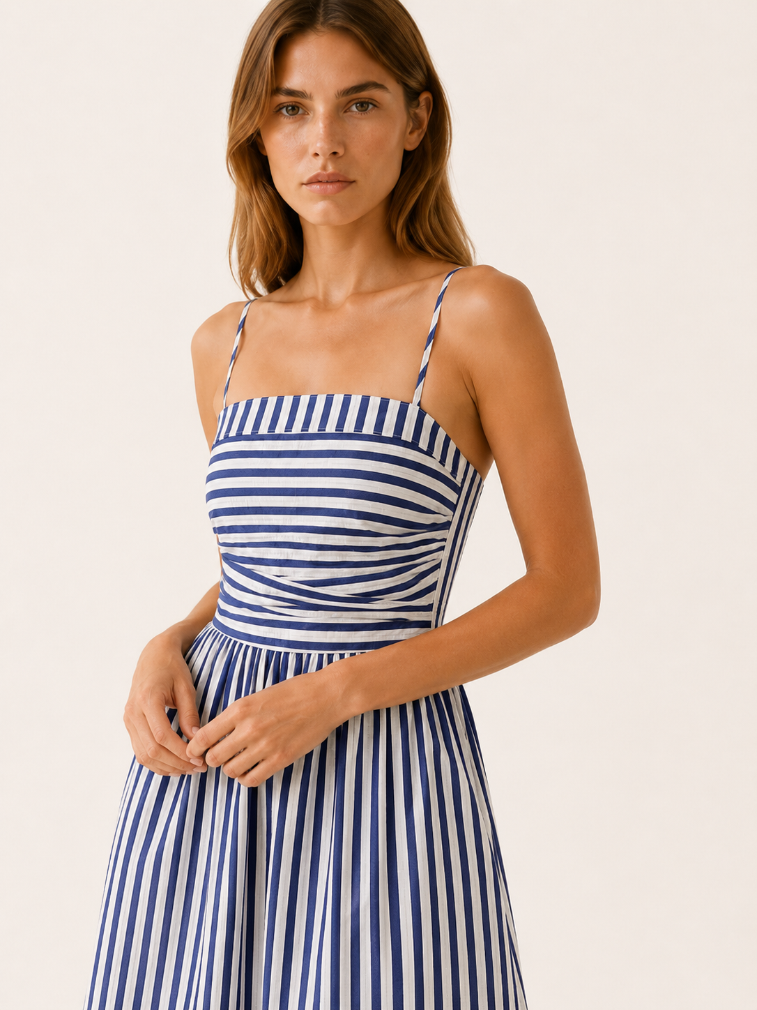 Lennox | Striped Maxi Dress with Ruched Bodice Square Neck
