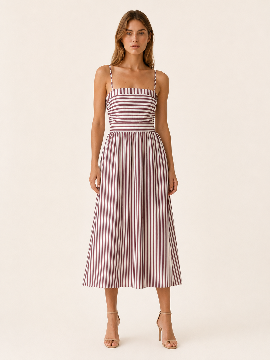 Lennox | Striped Maxi Dress with Ruched Bodice Square Neck