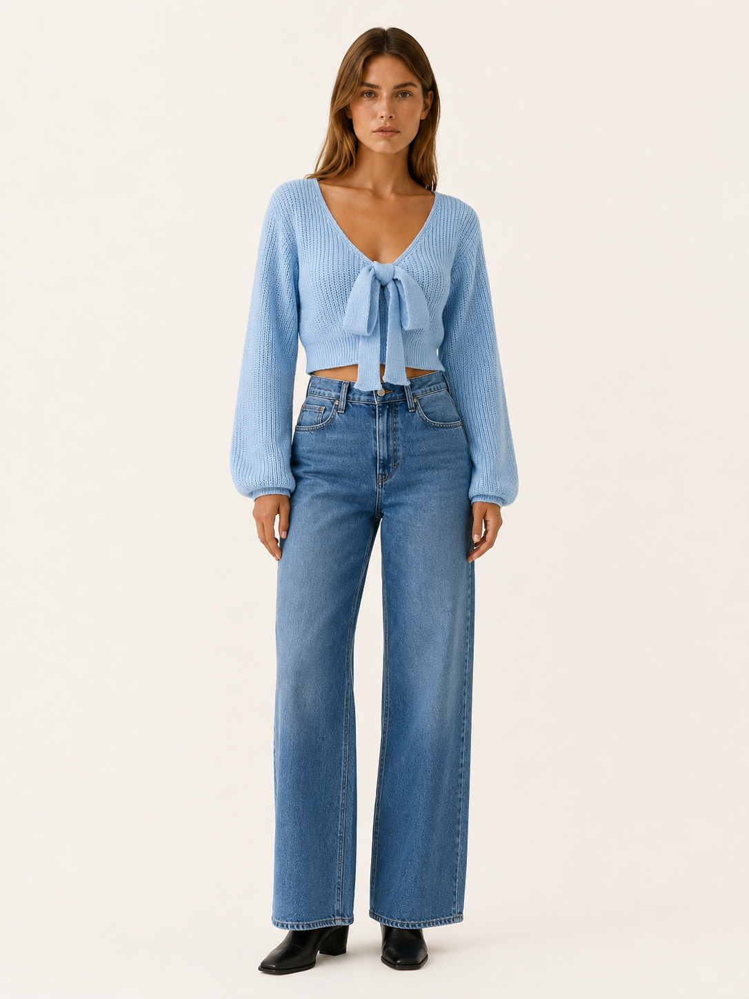 Leocadia | Cropped Jumper with Tie Front and Balloon Sleeves