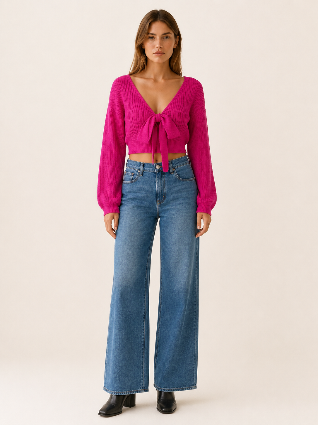 Leocadia | Cropped Jumper with Tie Front and Balloon Sleeves