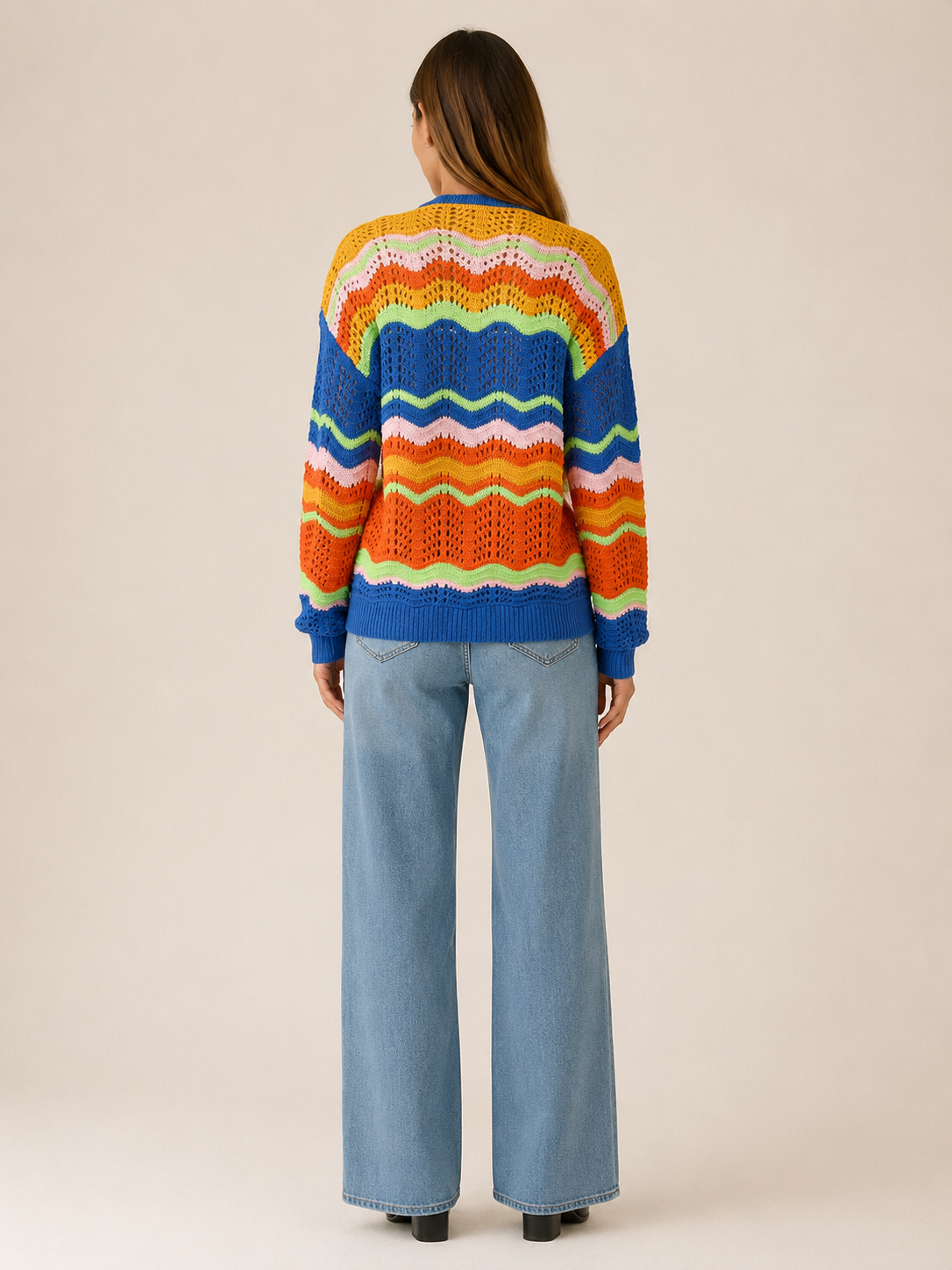 Leontine | Long Cardigan with Open Front and Striped Detail