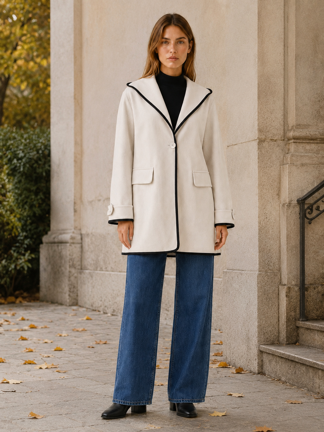 Lethavine | Women's Contrast Trim Hooded Coat