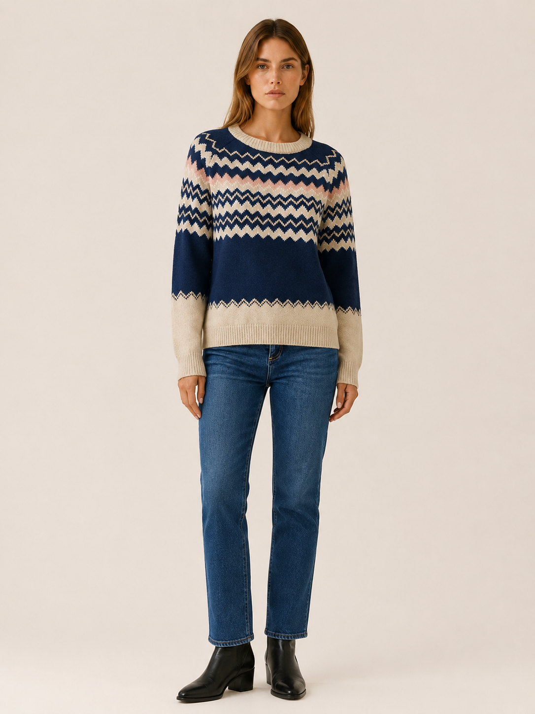 Lethoria | Crew Neck Sweater with Geometric Pattern
