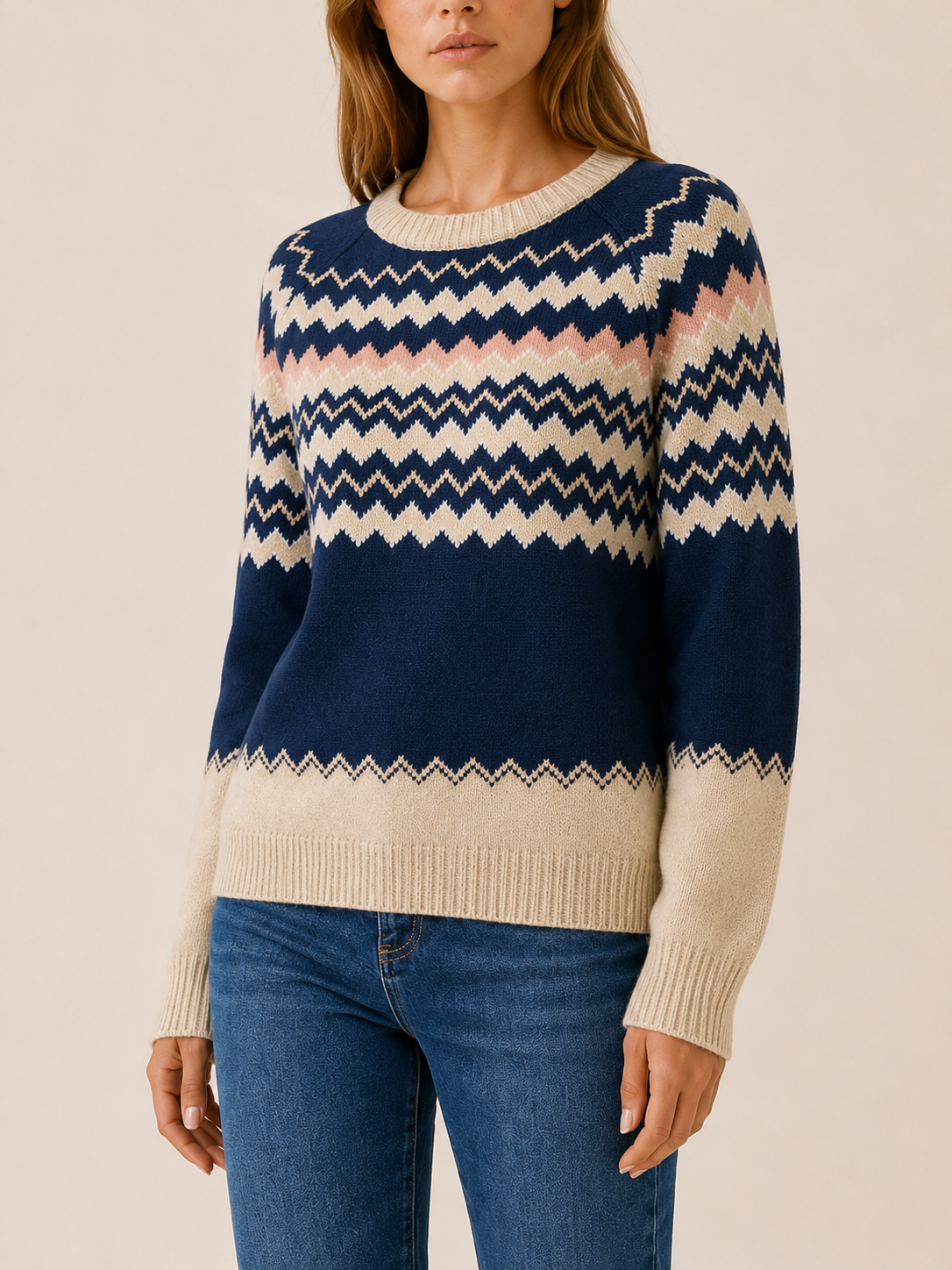 Lethoria | Crew Neck Sweater with Geometric Pattern